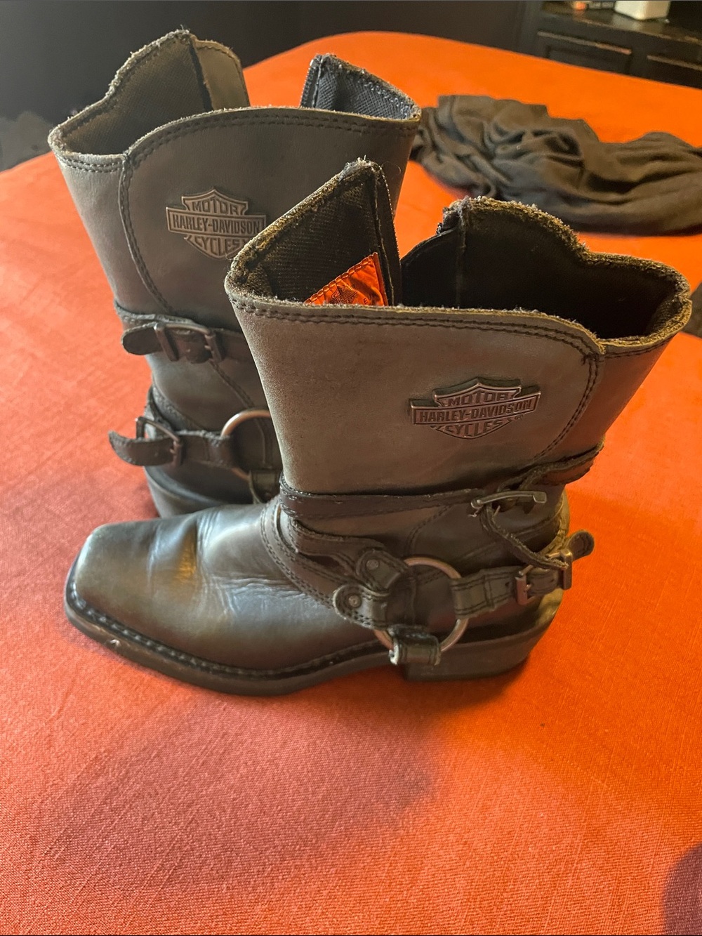 Harley-Davidson Black and Orange Leather Harness Boots